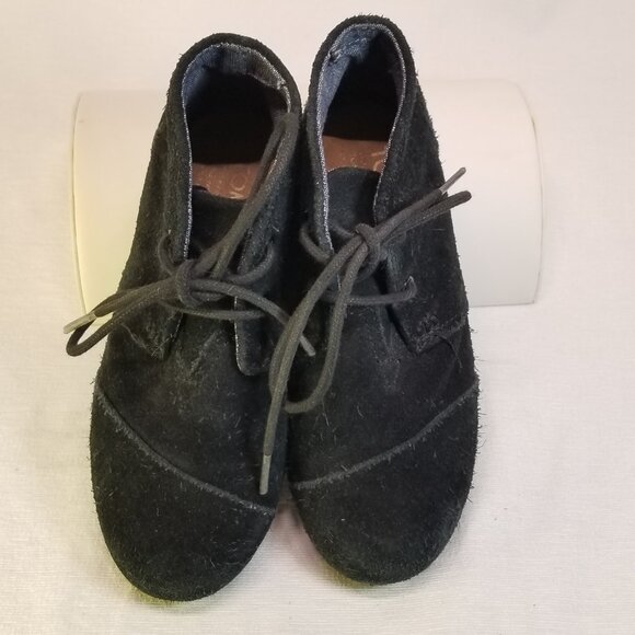 Toms Boots Youth 12 Girls Kala Desert Wedge Ankle Bootie Black Suede - Picture 6 of 8
